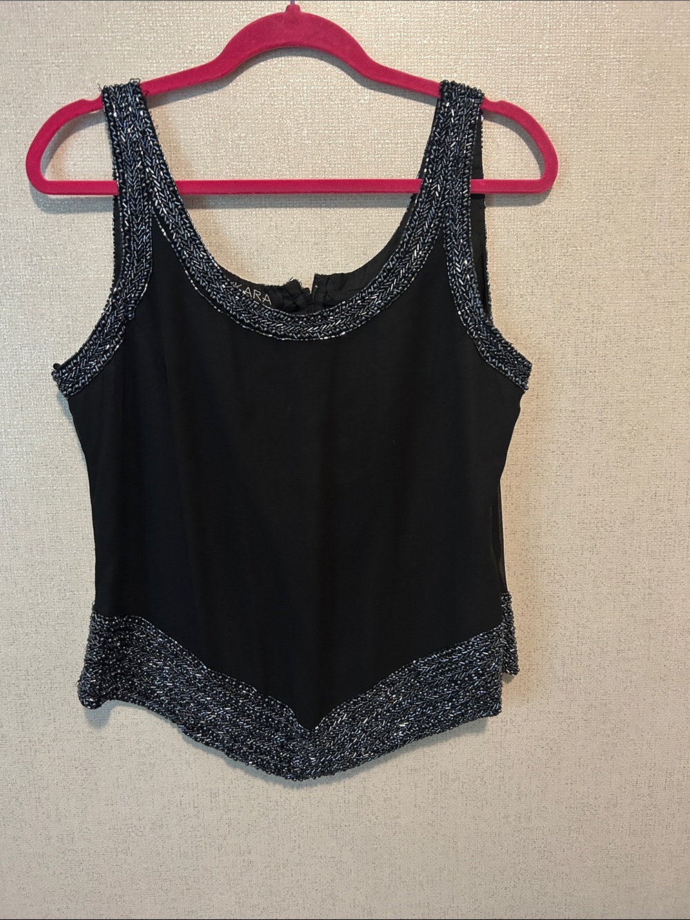 Zara Black Tank Top with Silver Metallic Trim